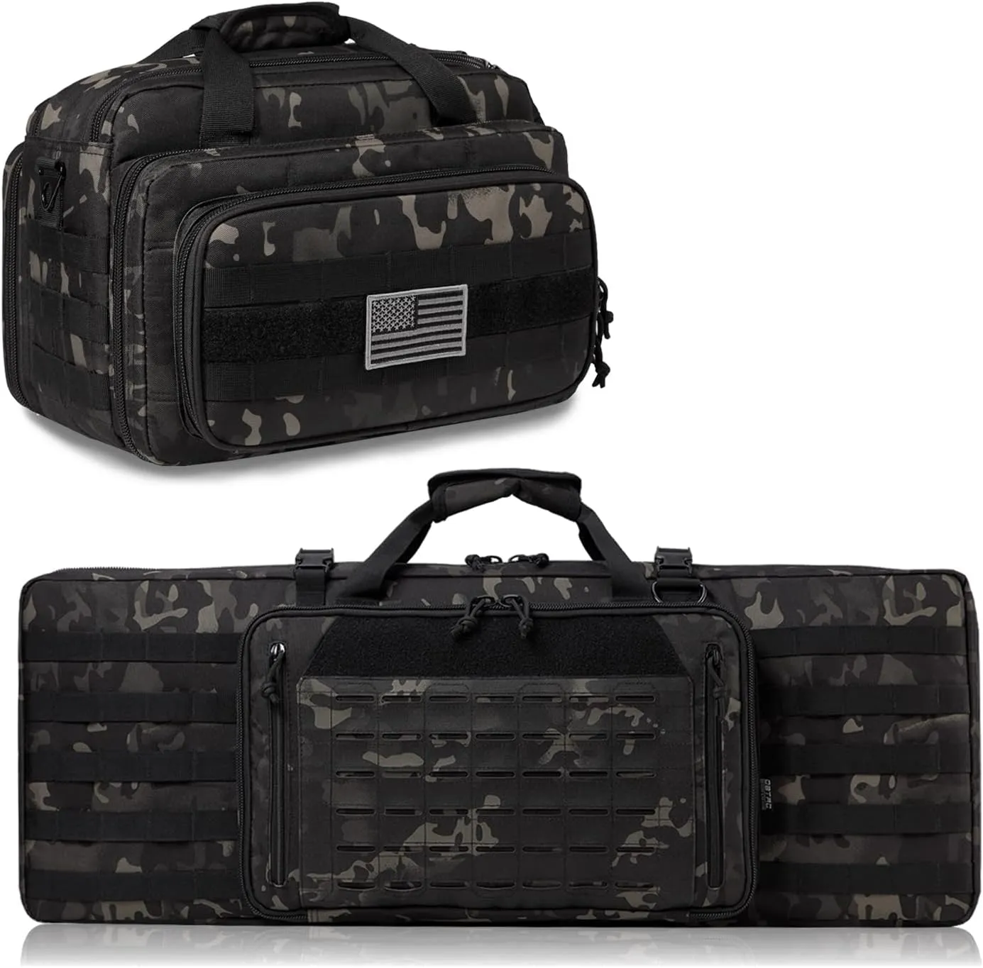 Double Rifle Bag 32" (Black Camo)   Range Bag Medium for 2~4 Pistol (Black Camo), Lockable Zipper, Durable Material, Compact Design