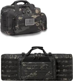 Double Rifle Bag 32" (Black Camo)   Range Bag Small for 2X Pistol (Black Camo), Lockable Zipper, Durable Material, Compact Design…