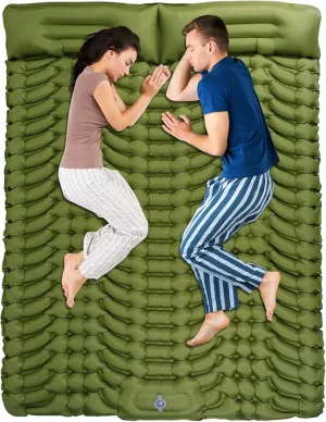 Double Sleeping Pad, Ultralight Self Inflating 4" with Pillow Built-in Foot Pump Inflatable Sleeping Mat Backpacking for Car Traveling, Backpacking, Camping and Hiking