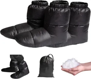 Down Booties Warm Socks for Men & Women, 1 Pair Ultralight Winter Down Booties Socks with Storage Bag, Windproof Camping Sleeping Sock, Cozy Foot Warmer for Camping(M)