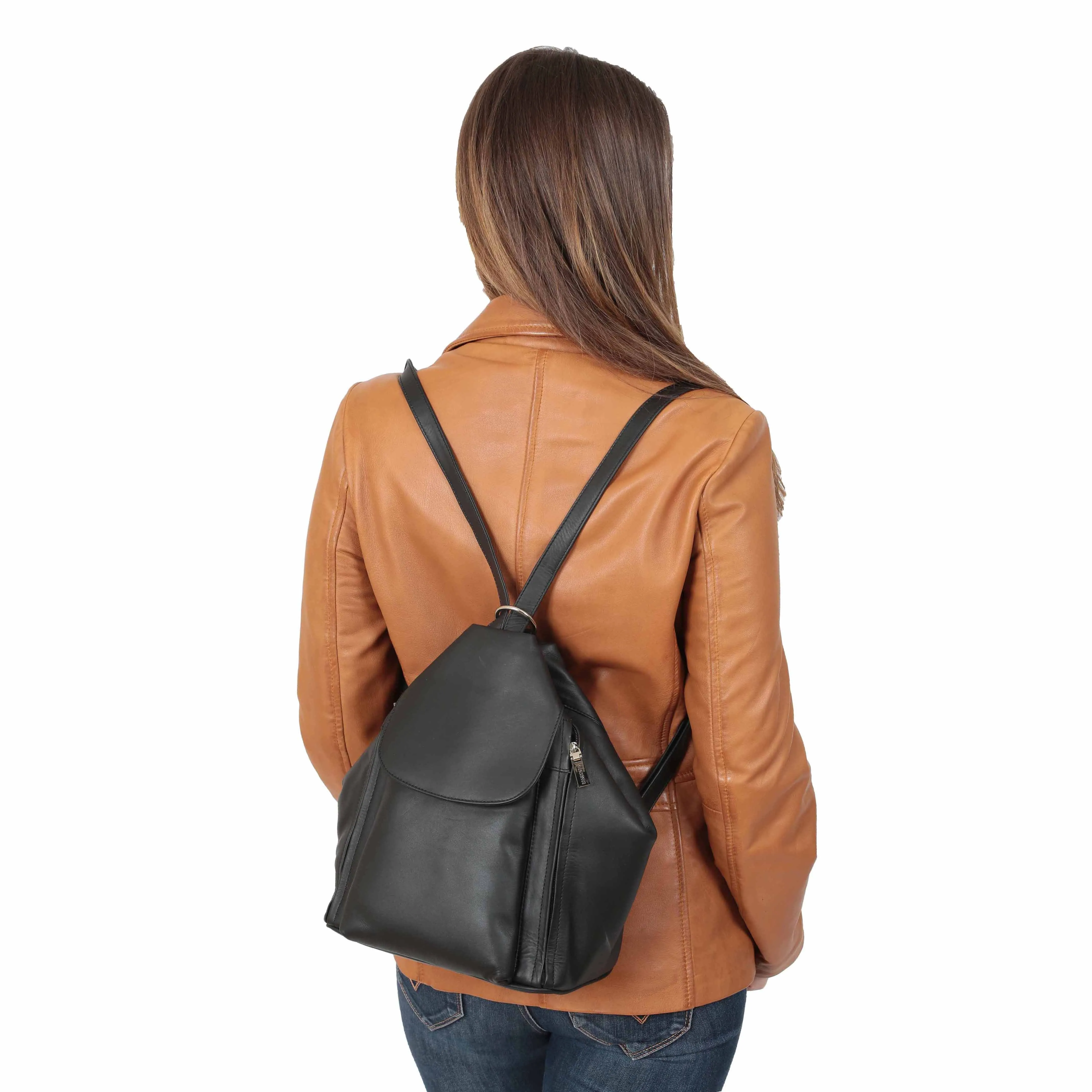 DR367 Ladies Leather Backpack Walking Bag Black