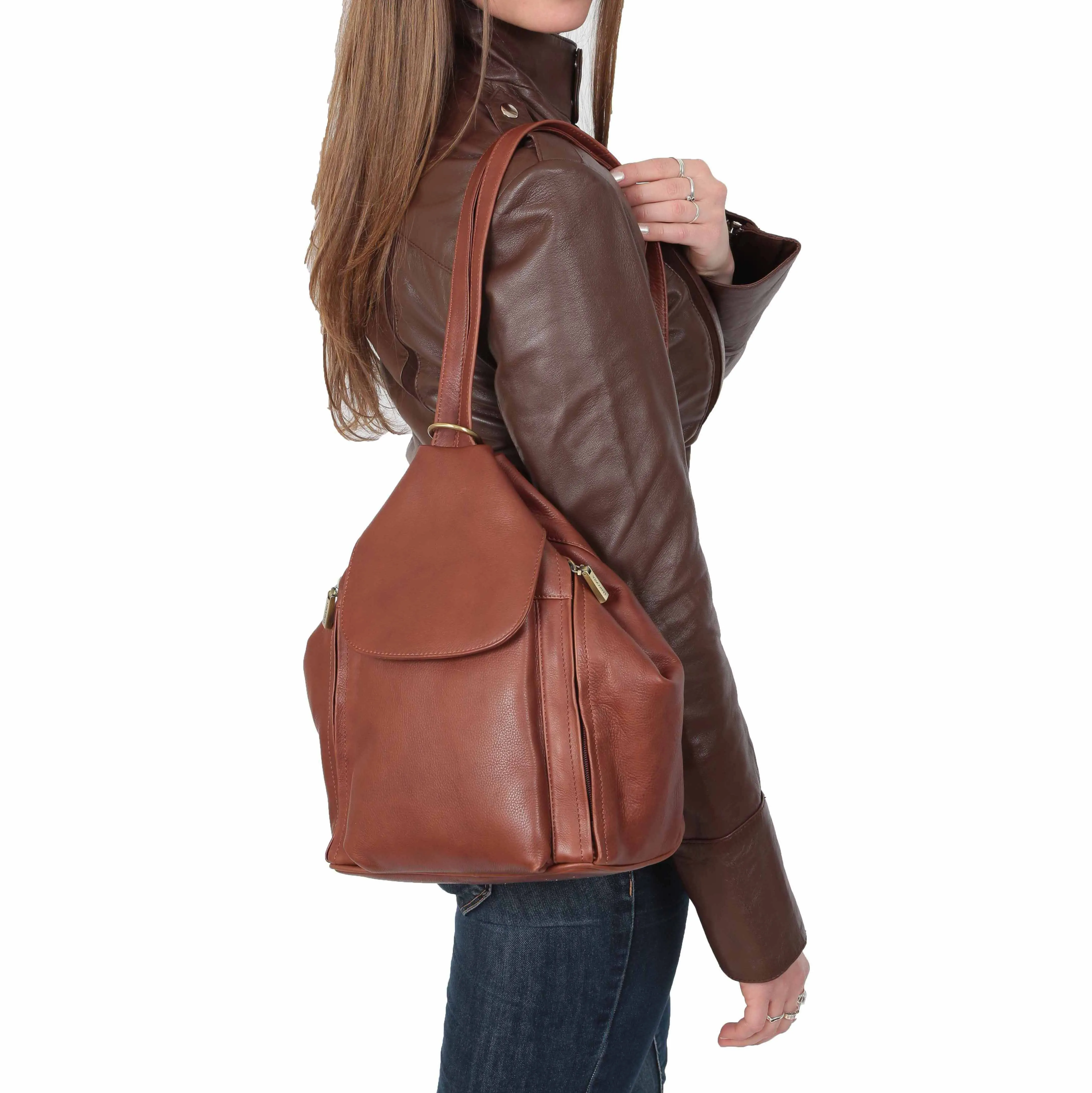 DR367 Ladies Leather Backpack Walking Bag Brown
