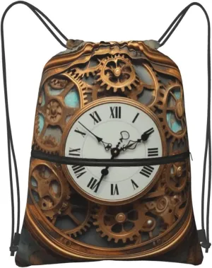Drawstring Backpack Sports Gym Bags Rusty Steampunk Clock Drawstring Bags for Men Women Beach Bag String Bag