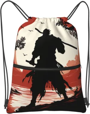 Drawstring Backpack Sports Gym Bags Samurai Drawstring Bags for Men Women Beach Bag String Bag
