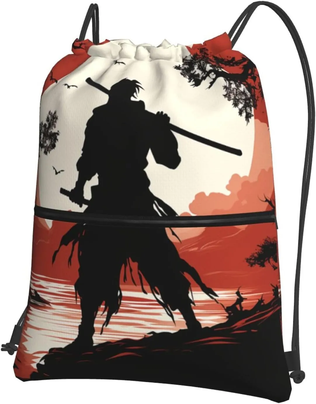Drawstring Backpack Sports Gym Bags Samurai Drawstring Bags for Men Women Beach Bag String Bag