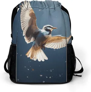 Drawstring Gym Bag,Bird Migration Print Drawstring Backpack,Sports Gym Backpack with Mesh Pocket String Bag for Women Men