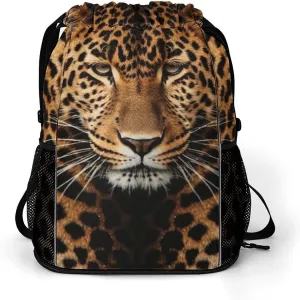 Drawstring Gym Bag,Depict A Leopard Print Drawstring Backpack,Sports Gym Backpack with Mesh Pocket String Bag for Women Men