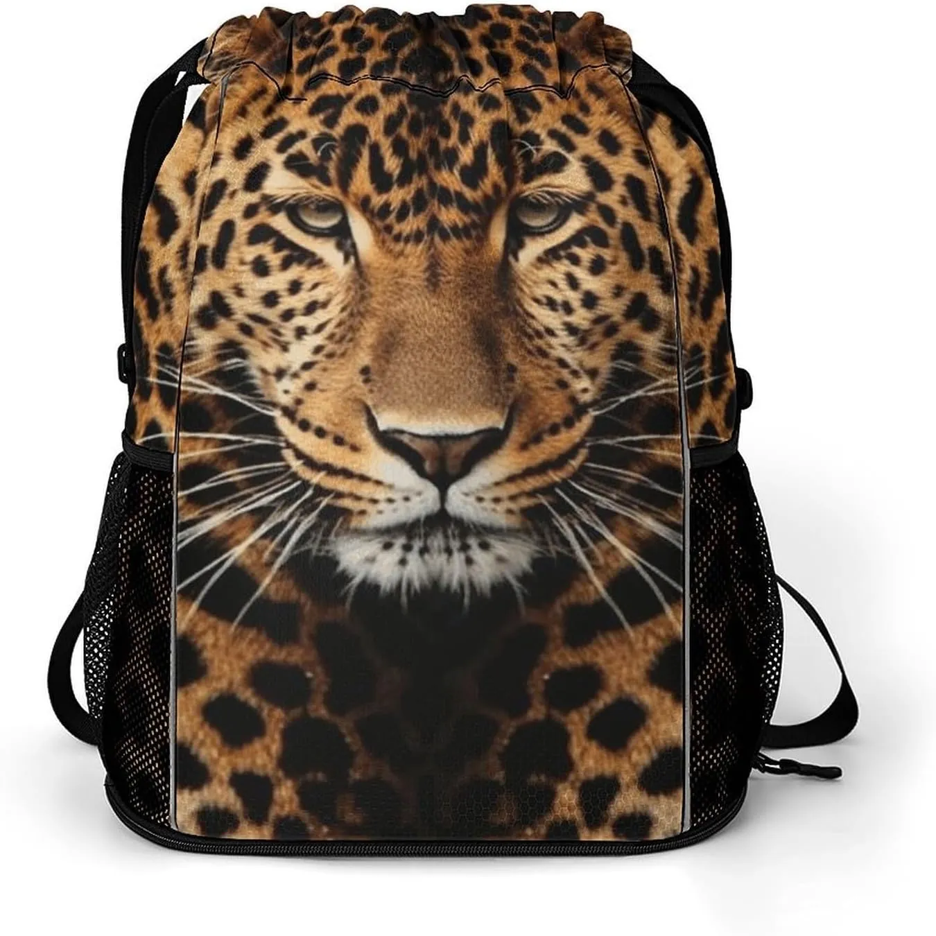 Drawstring Gym Bag,Depict A Leopard Print Drawstring Backpack,Sports Gym Backpack with Mesh Pocket String Bag for Women Men