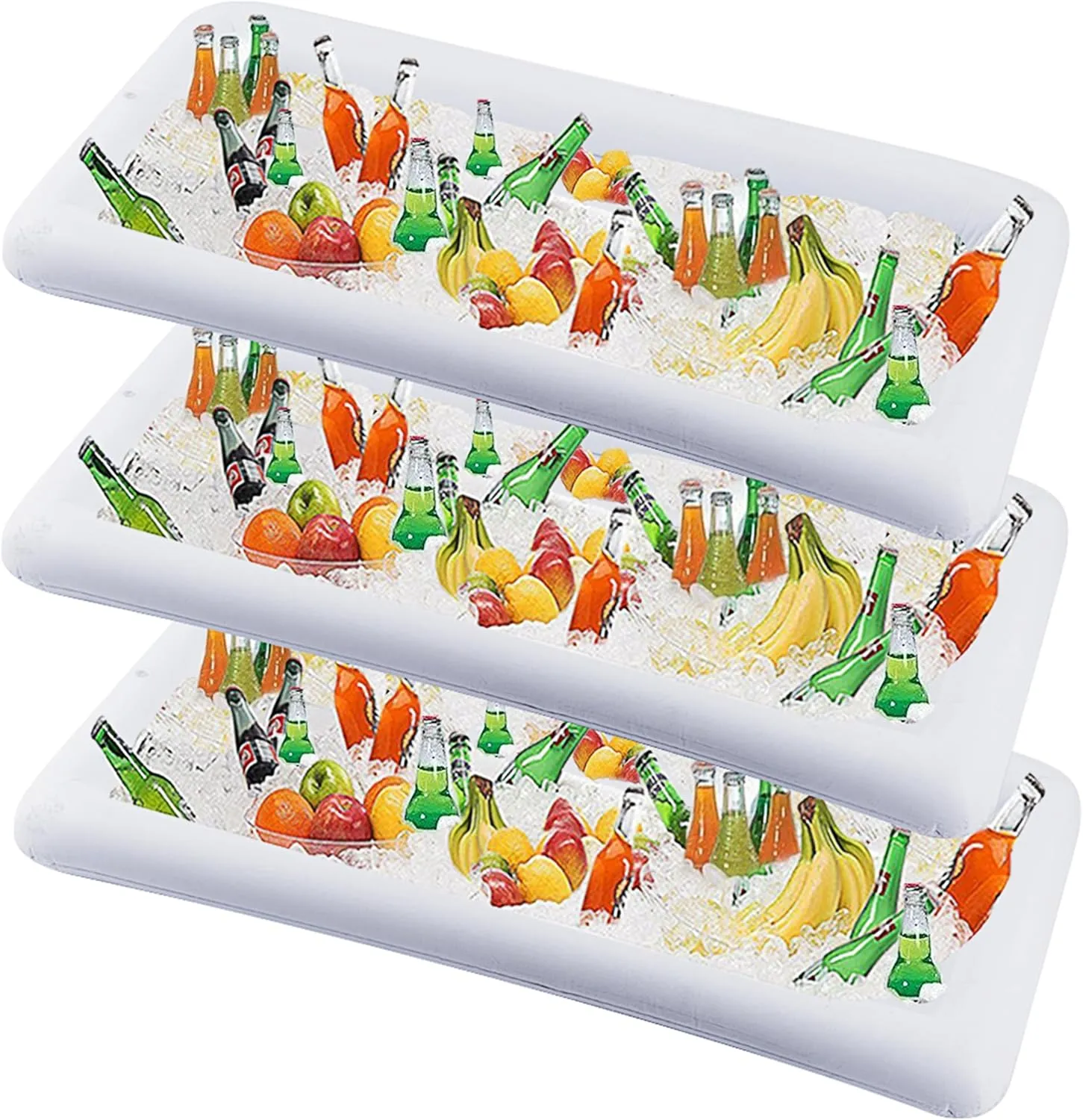 DR.DUDU Inflatable Serving Bar, 3 Pack Ice Serving Buffet Salad Cooler Food Drink Containers with Drain Plug, BBQ Picnic Pool Party Supplies Inflatable Cooler