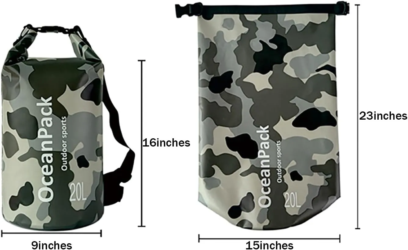 Dry Bag Waterproof for Women, 5L/10L/20L Roll Top Lightweight Dry Storage Bag Backpack for Travel, Swimming, Boating, Kayaking, Camping & Beach (GREEN CAMO, 20L)