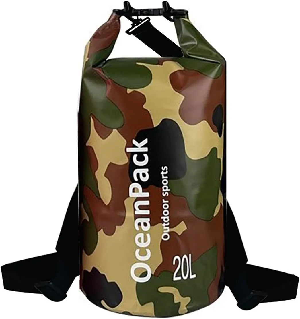 Dry Bag Waterproof for Women, 5L/10L/20L Roll Top Lightweight Dry Storage Bag Backpack for Travel, Swimming, Boating, Kayaking, Camping & Beach (GREEN CAMO, 20L)