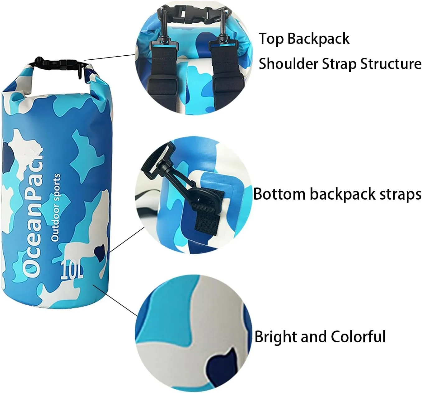 Dry Bag Waterproof for Women, 5L/10L/20L Roll Top Lightweight Dry Storage Bag Backpack for Travel, Swimming, Boating, Kayaking, Camping & Beach (GREEN CAMO, 20L)