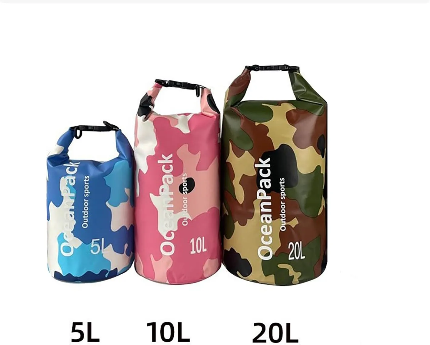 Dry Bag Waterproof for Women, 5L/10L/20L Roll Top Lightweight Dry Storage Bag Backpack for Travel, Swimming, Boating, Kayaking, Camping & Beach (GREEN CAMO, 20L)