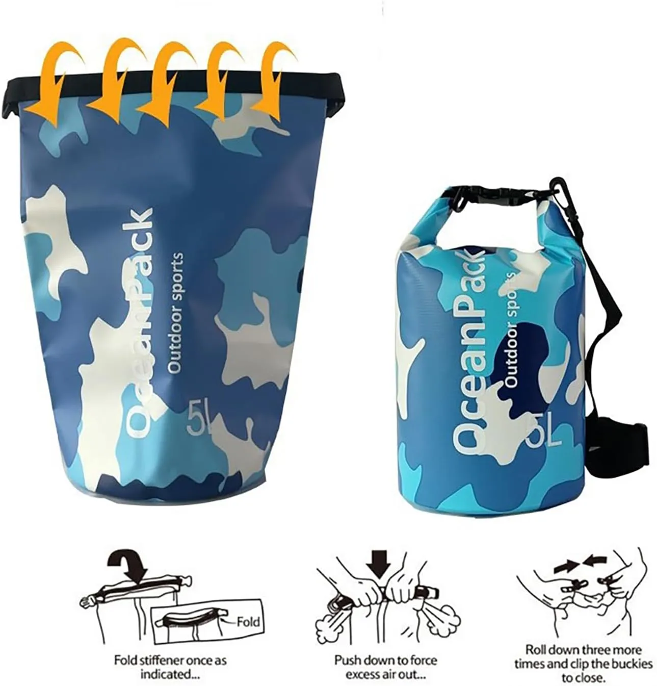 Dry Bag Waterproof for Women, 5L/10L/20L Roll Top Lightweight Dry Storage Bag Backpack for Travel, Swimming, Boating, Kayaking, Camping & Beach (GREEN CAMO, 20L)