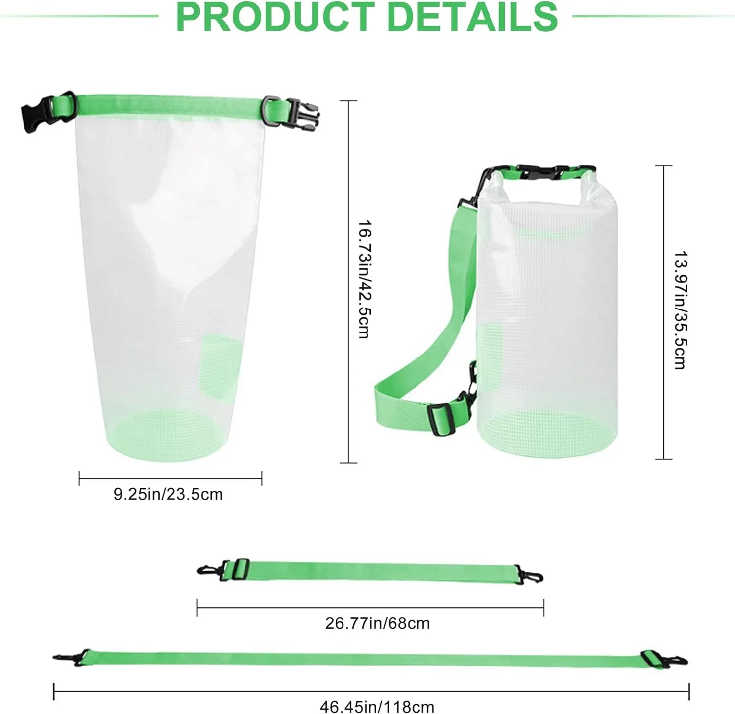 Dry Bag Waterproof, Translucent Mesh Roll-Top Lightweight Dry Storage Bag Backpack with Phone Case, 2-30L Optional, Suitable for Traveling, Swimming, Kayaking, Camping and Beach (Green, 25L)