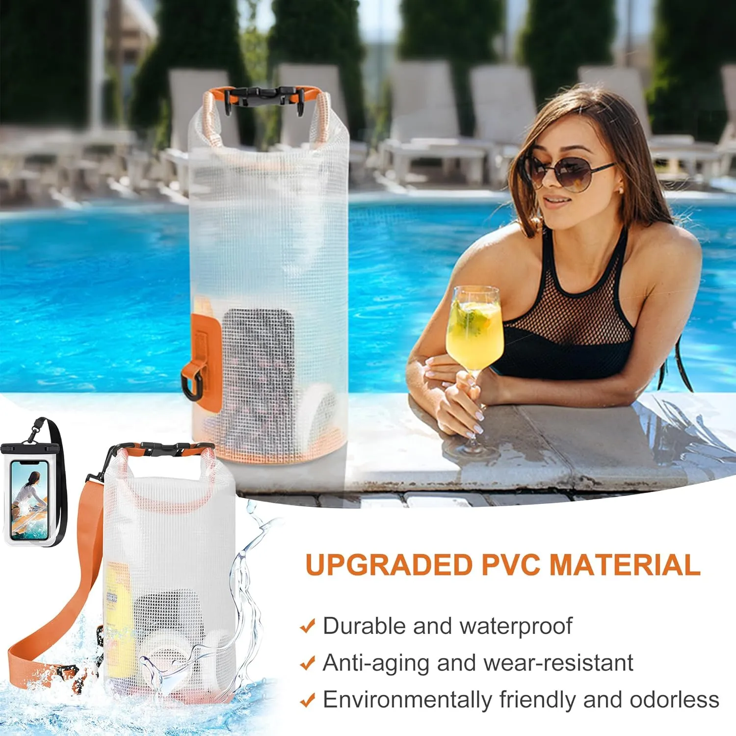 Dry Bag Waterproof, Translucent Mesh Roll-Top Lightweight Dry Storage Bag Backpack with Phone Case, 2-30L Optional, Suitable for Traveling, Swimming, Kayaking, Camping and Beach (Green, 25L)