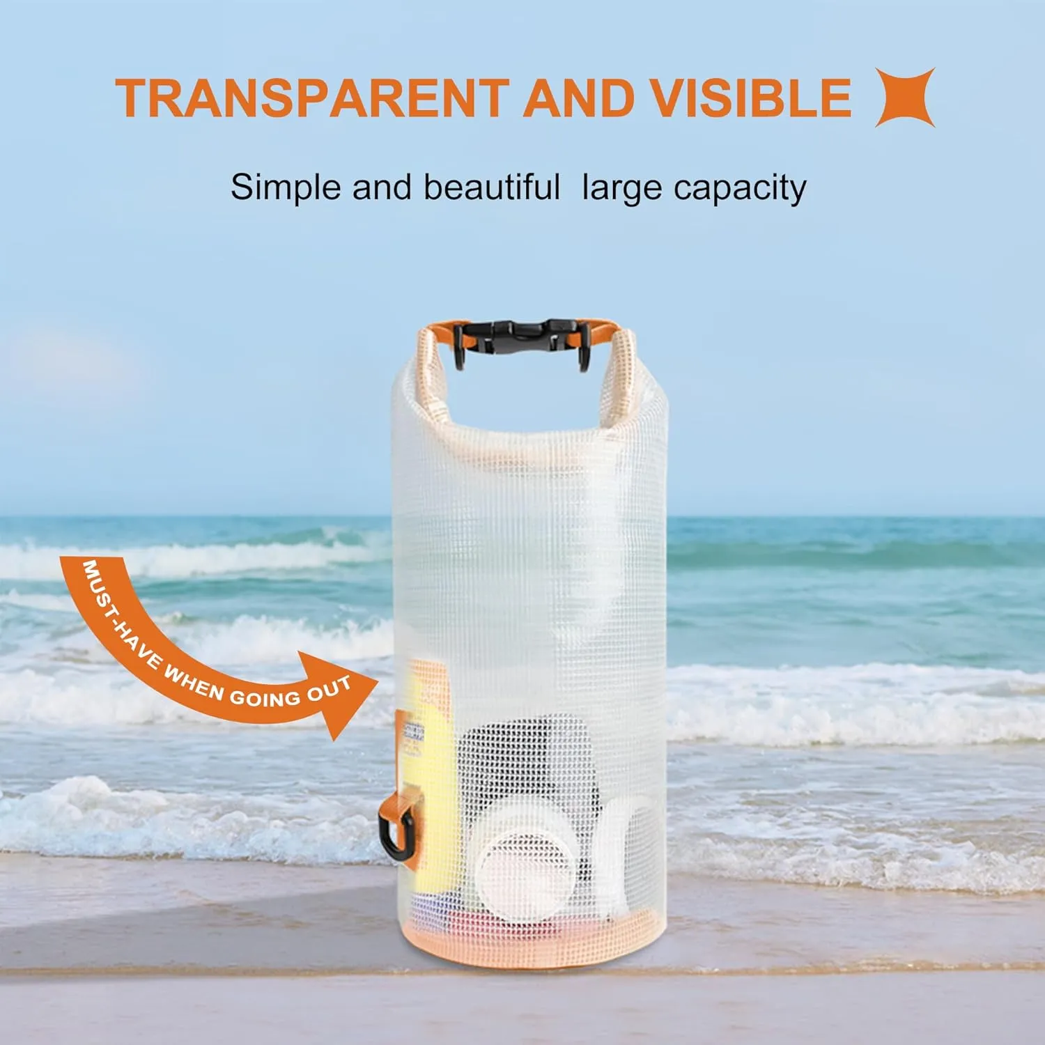 Dry Bag Waterproof, Translucent Mesh Roll-Top Lightweight Dry Storage Bag Backpack with Phone Case, 2-30L Optional, Suitable for Traveling, Swimming, Kayaking, Camping and Beach (Green, 25L)