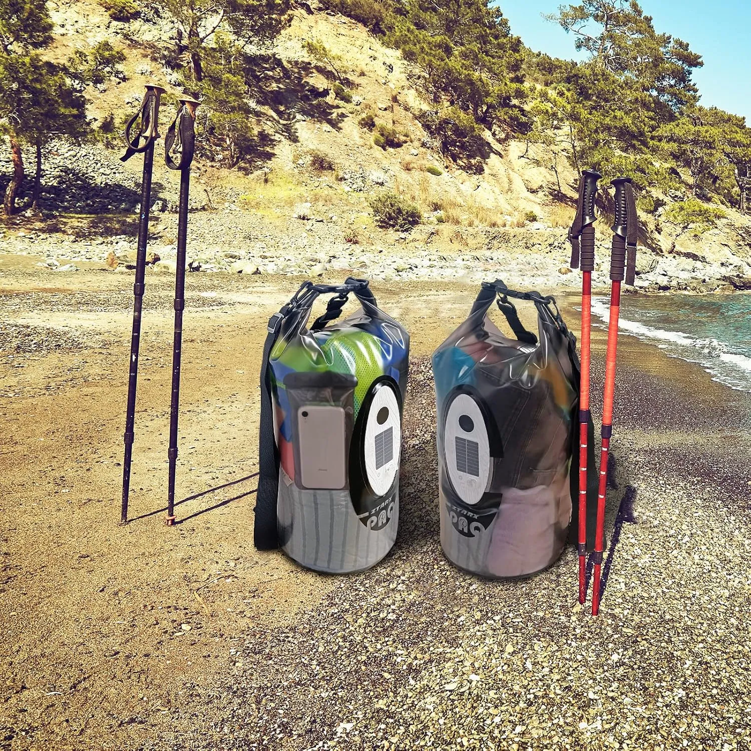 Dry Bag Waterproof with Solar Bluetooth Speaker & Light - 10L/20L Roll Top Dry Sack Keeps Gear Dry for Men Women Kayaking, Beach, Rafting, Boating, Hiking, Camping and Fishing