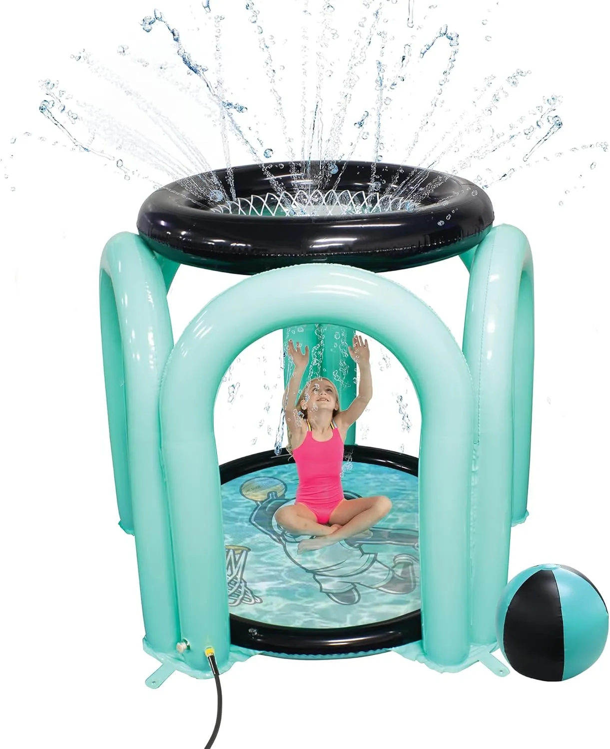 Dude Perfect Splash Hoop | Inflatable Water Tower for Kids 5-12 | 5 Ft Sprinkler Pad with Hoop and Basketball Game | Outdoor Summer Activity for Boys; Girls | Play Wet or Dry | Easy Setup