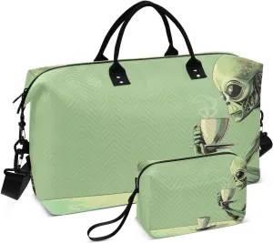 Duffel Bag for Traveling, Alien Sits Table Coffee Gym Bags with Multiple Interior Pockets for Women Men Toiletry Purse Included 20.5”x 1.9” x 13.8”