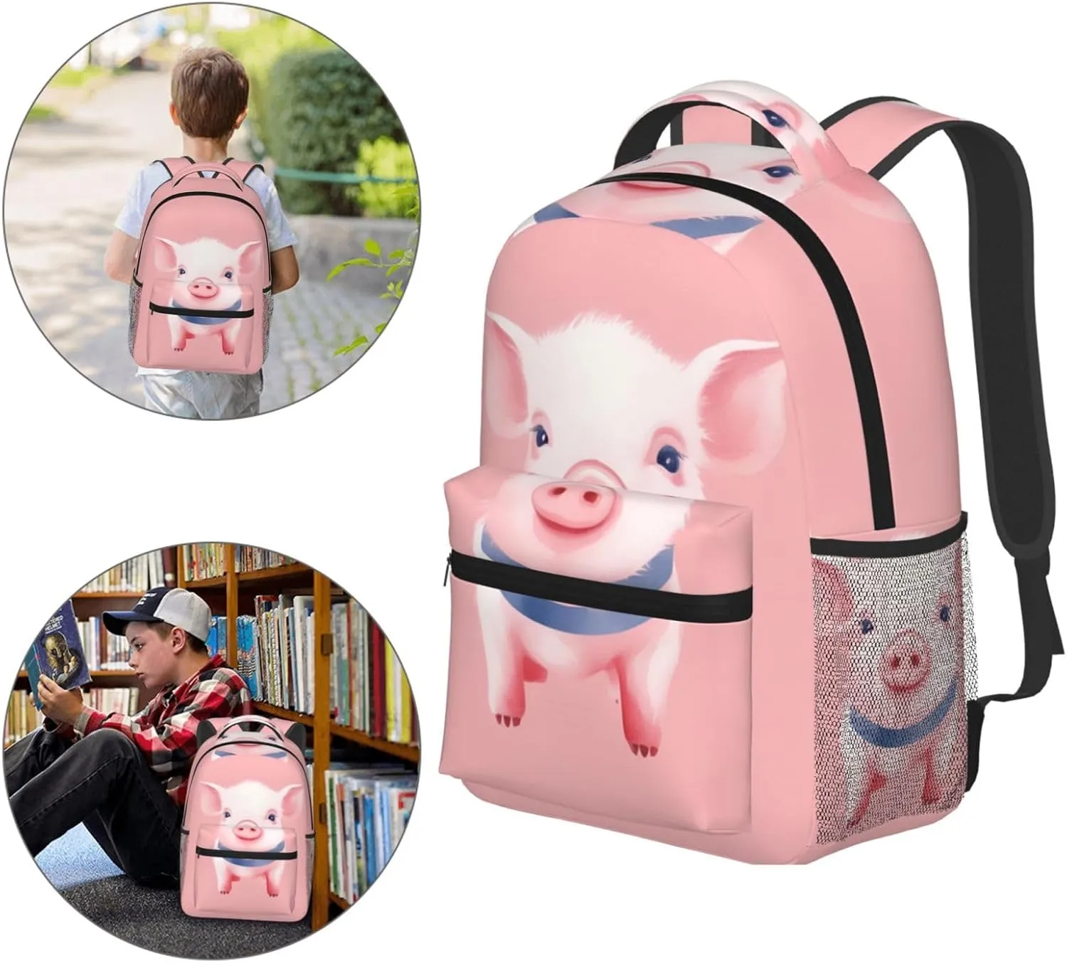 Dujiea 17 Inch Backpack Pink Pig Watercolor Laptop Backpack School Bookbag Travel Shoulder Bag With Chest Strap