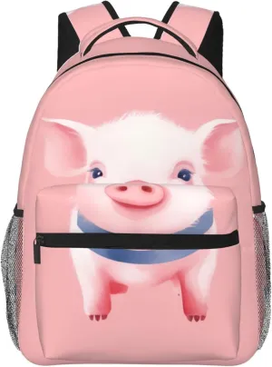 Dujiea 17 Inch Backpack Pink Pig Watercolor Laptop Backpack School Bookbag Travel Shoulder Bag With Chest Strap