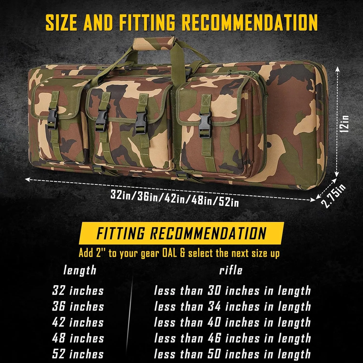 DULCE DOM 32/36/42/48/52 inch Double Rifle Case Soft Bag Gun Case, Perfect for Rifle Pistol Firearm Storage and Transportation, All Around Shooting Range Tactical Rifle Backpack, Indoor Outdoor
