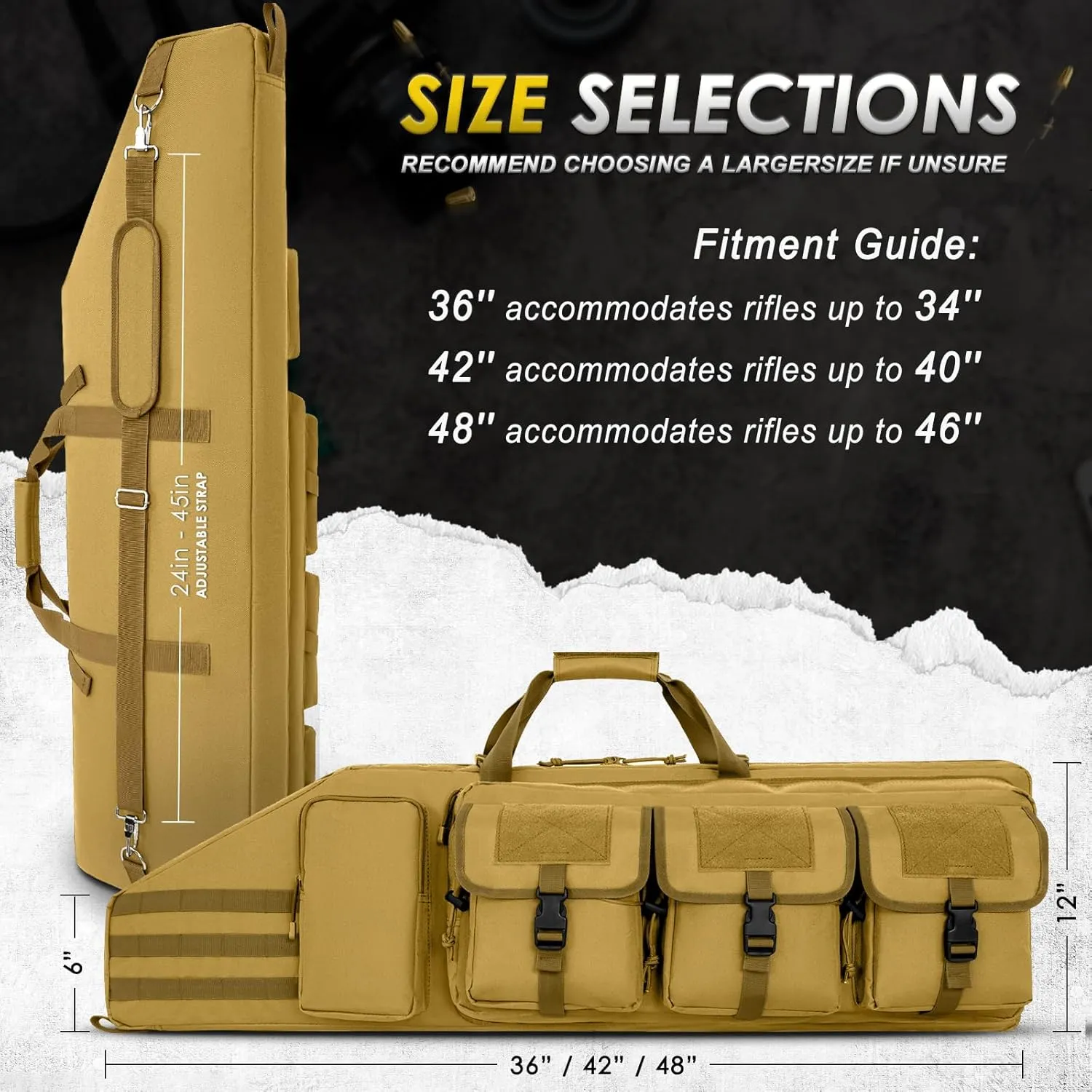 DULCE DOM Double Rifle Case 36/42/48 inch Soft Gun Bag Tactical Backpack with Removable Dividers for Hunting Shooting Range, MOLLE System Multiple Magazine Pouches & Accessory Bags