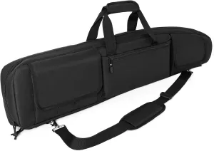 DULCE DOM Double Rifle Case, 38 42 44 inch Soft Gun Tactical Bag for Shooting Range, Movable Divider for 1 or 2 Gears, Multiple Magazine Pouches & Accessory Bags