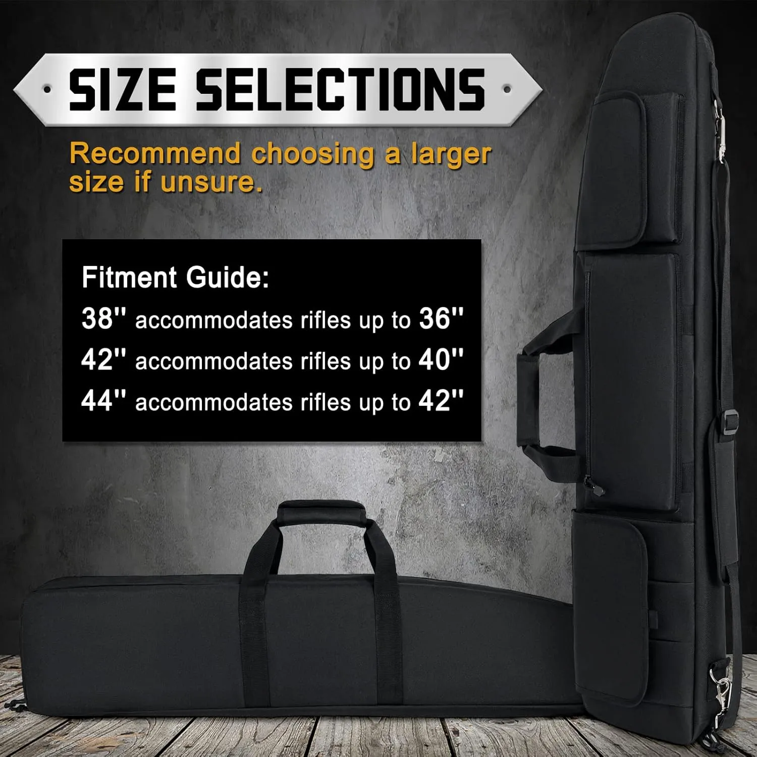DULCE DOM Double Rifle Case, 38 42 44 inch Soft Gun Tactical Bag for Shooting Range, Movable Divider for 1 or 2 Gears, Multiple Magazine Pouches & Accessory Bags