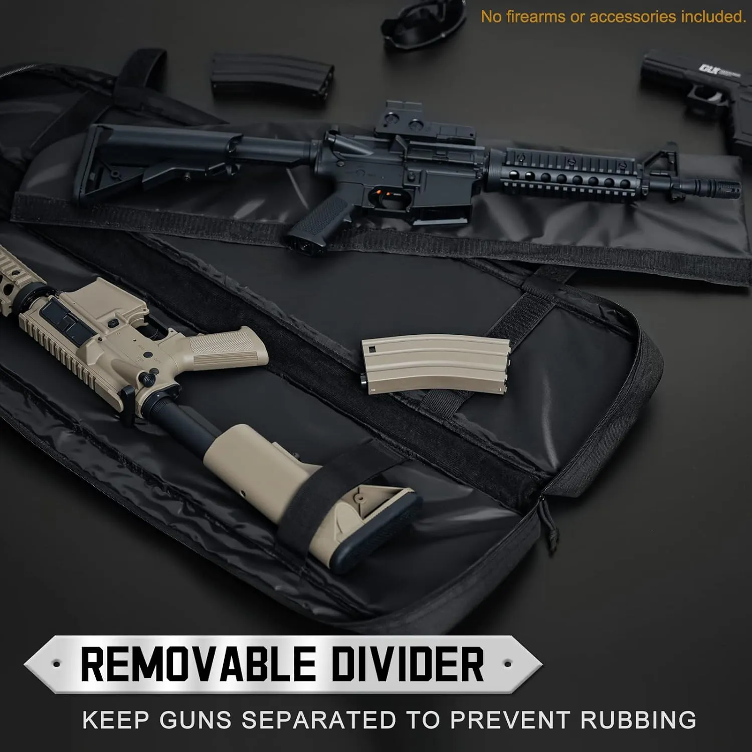 DULCE DOM Double Rifle Case, 38 42 44 inch Soft Gun Tactical Bag for Shooting Range, Movable Divider for 1 or 2 Gears, Multiple Magazine Pouches & Accessory Bags