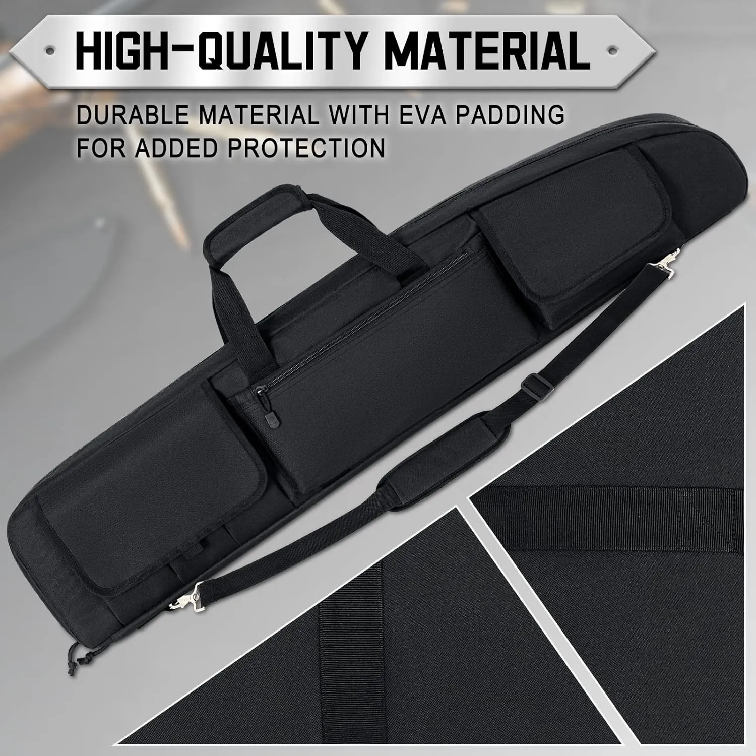 DULCE DOM Double Rifle Case, 38 42 44 inch Soft Gun Tactical Bag for Shooting Range, Movable Divider for 1 or 2 Gears, Multiple Magazine Pouches & Accessory Bags