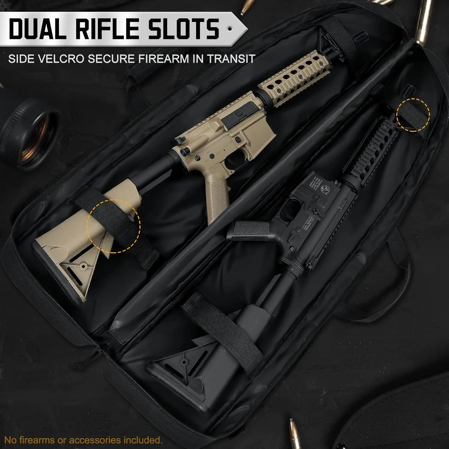DULCE DOM Double Rifle Case, 38 42 44 inch Soft Gun Tactical Bag for Shooting Range, Movable Divider for 1 or 2 Gears, Multiple Magazine Pouches & Accessory Bags