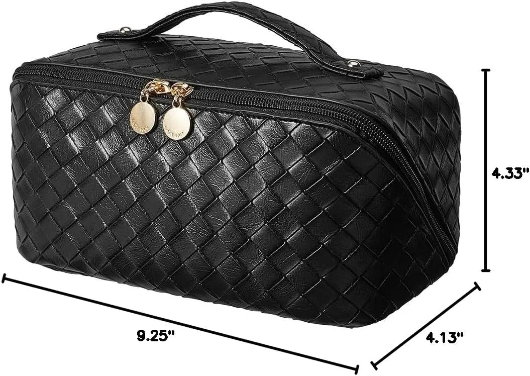 EACHY Travel Makeup Bag,Large Capacity Cosmetic Bags for Women,Waterproof Portable Pouch Open Flat Toiletry Bag Make up Organizer with Divider and Handle