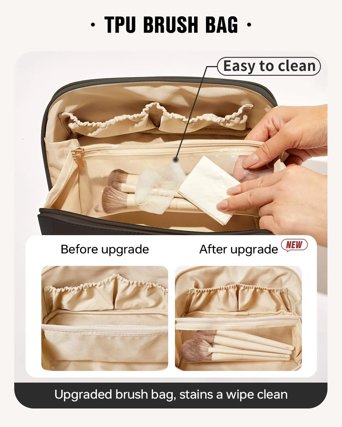 EACHY Travel Makeup Bag,Large Capacity Cosmetic Bags for Women,Waterproof Portable Pouch Open Flat Toiletry Bag Make up Organizer with Divider and Handle