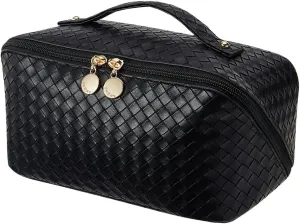 EACHY Travel Makeup Bag,Large Capacity Cosmetic Bags for Women,Waterproof Portable Pouch Open Flat Toiletry Bag Make up Organizer with Divider and Handle