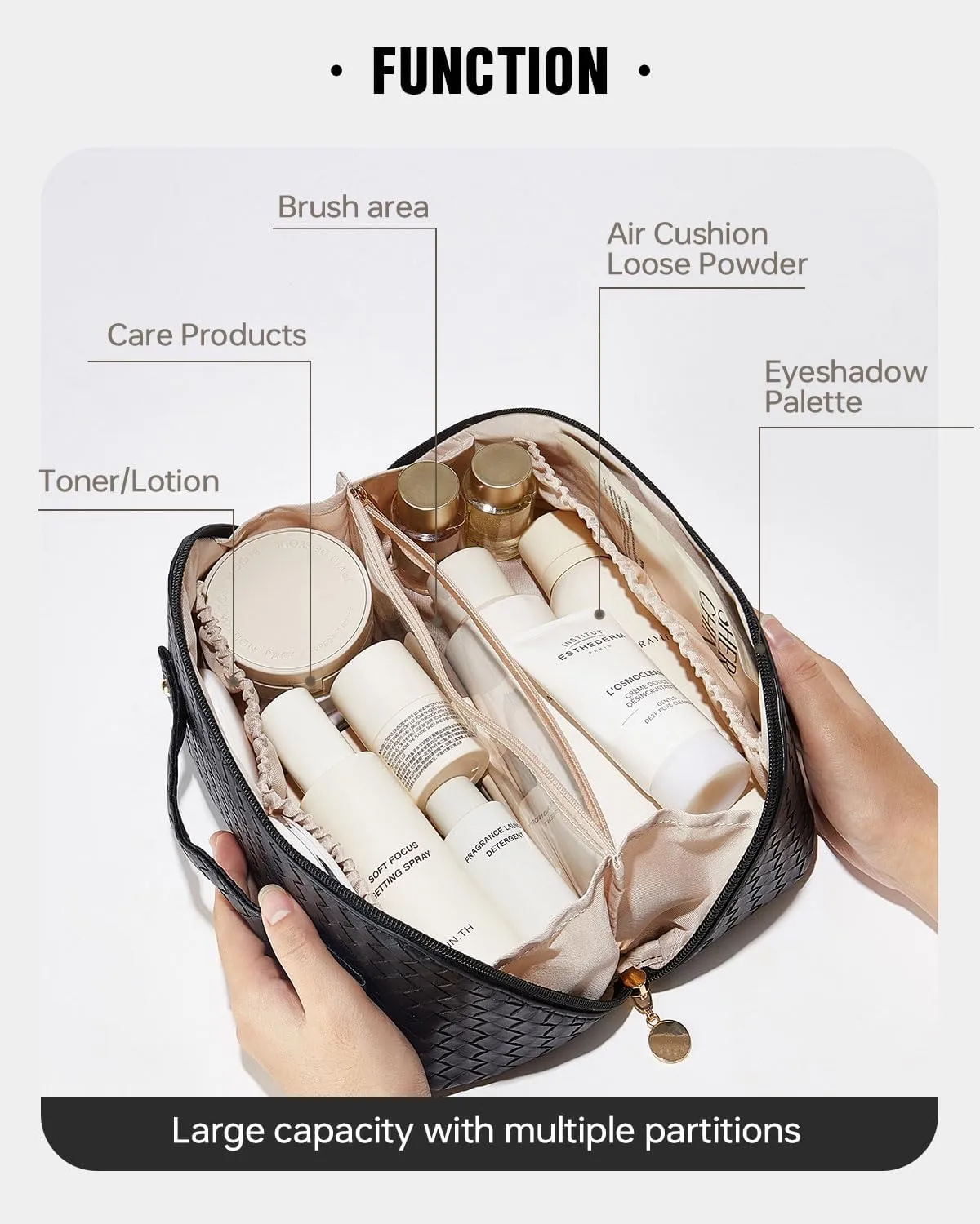 EACHY Travel Makeup Bag,Large Capacity Cosmetic Bags for Women,Waterproof Portable Pouch Open Flat Toiletry Bag Make up Organizer with Divider and Handle
