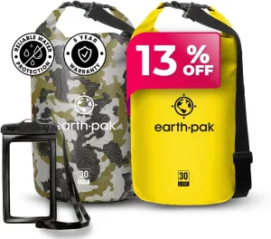 Earth Pak Waterproof Dry Bag - Roll Top Waterproof Backpack Sack (30L Camo & 30L Yellow)