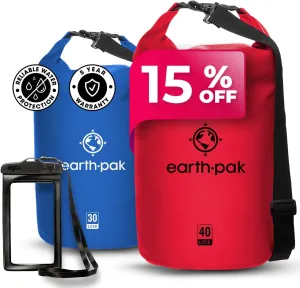 Earth Pak Waterproof Dry Bag - Roll Top Waterproof Backpack Sack (Red 40L & Blue 30L)