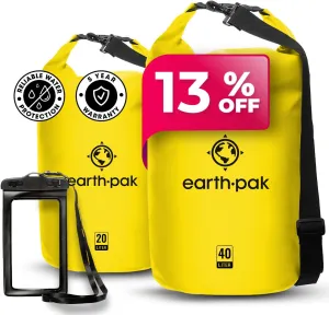 Earth Pak Waterproof Dry Bag - Roll Top Waterproof Backpack Sack (Yellow 20L & 40L)