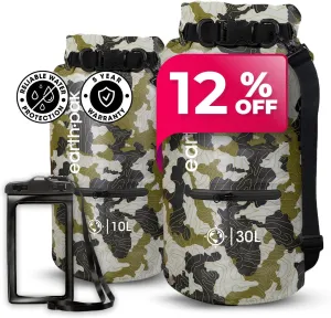 Earth Pak Waterproof Dry Bag with Zippered Pocket - Waterproof Dry Bag Backpack Keeps Gear Dry (10L Camo & 30L Camo)