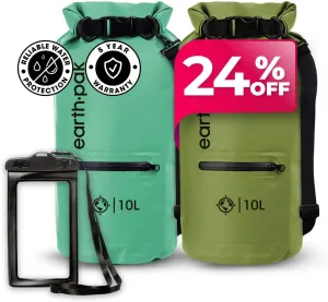 Earth Pak Waterproof Dry Bag with Zippered Pocket - Waterproof Dry Bag Backpack Keeps Gear Dry (10L Seafoam & 10L Green)