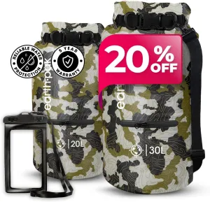 Earth Pak Waterproof Dry Bag with Zippered Pocket - Waterproof Dry Bag Backpack Keeps Gear Dry (20L Camo & 30L Camo)
