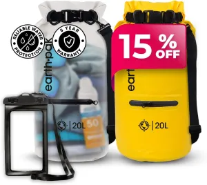 Earth Pak Waterproof Dry Bag with Zippered Pocket - Waterproof Dry Bag Backpack Keeps Gear Dry (20L Clear & 20L Yellow)