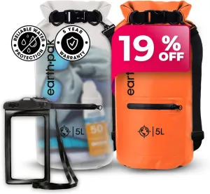 Earth Pak Waterproof Dry Bag with Zippered Pocket - Waterproof Dry Bag Backpack Keeps Gear Dry (5L Clear & 5L Orange)