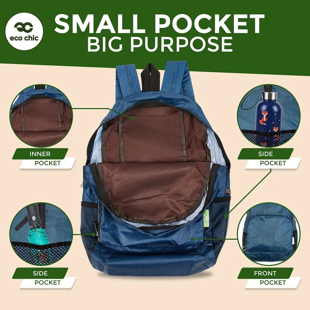 ECO CHIC Hiking Lightweight Packable Backpack - Foldable Daypack for Travel & Hiking & Outdoor Adventures - Waterproof Backpack from Recycled Materials (Bumble Bees Grey)