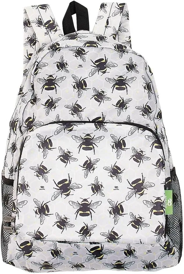 ECO CHIC Hiking Lightweight Packable Backpack - Foldable Daypack for Travel & Hiking & Outdoor Adventures - Waterproof Backpack from Recycled Materials (Bumble Bees Grey)