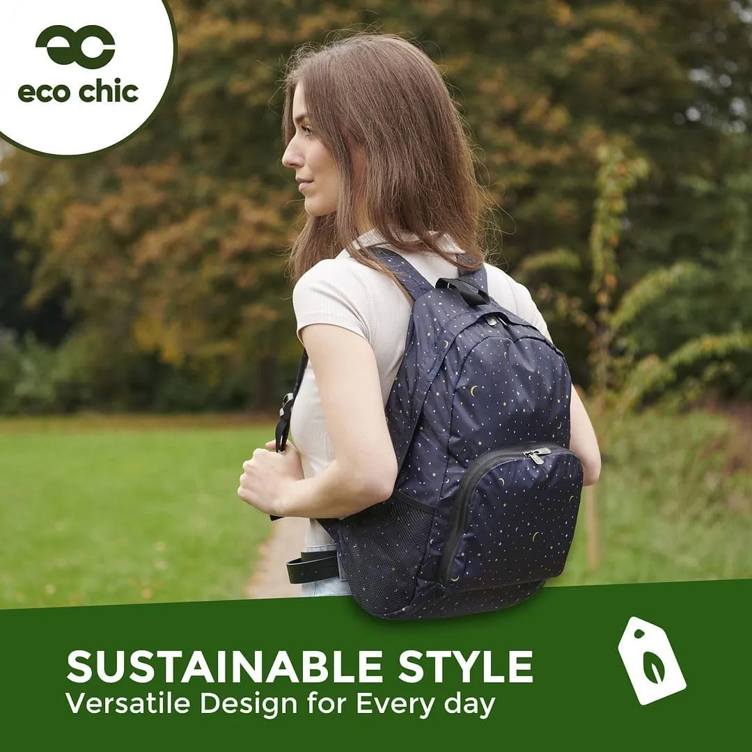 ECO CHIC Hiking Lightweight Packable Backpack - Foldable Daypack for Travel & Hiking & Outdoor Adventures - Waterproof Backpack from Recycled Materials (Bumble Bees Grey)