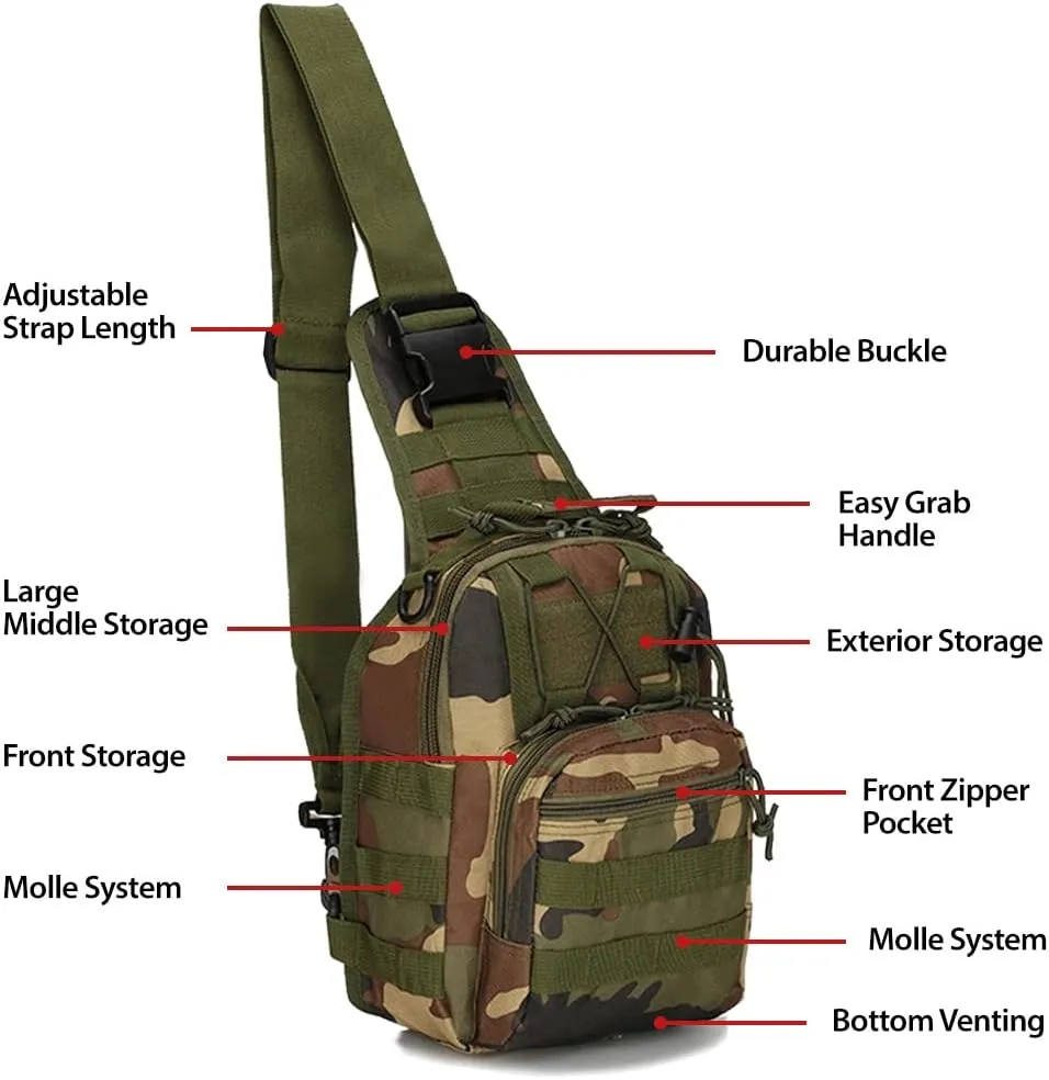 EcoGear FX Tactical Shoulder Bag - EDC Military Molle Backpack Bag Perfect as a Range Pack for Every Day Carry (Jungle Camo)