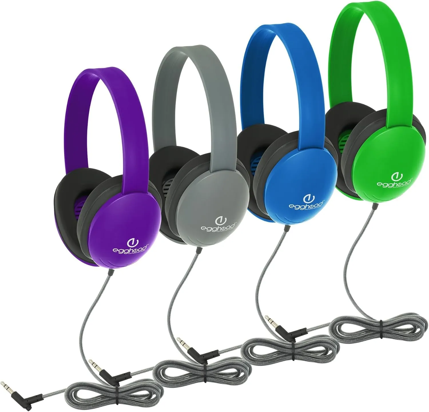 Egghead Heavy-Duty Kids Headphone with Tri-Shield Chew-Resistant Cord, Adjustable Headband, Padded Ear Cushions, and Storage Bag, Pack of 10